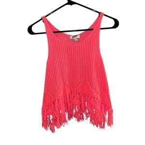 Arizona Jeans Crochet Tank Top Womens S Pink Fringe Western Cowgirl Coachella